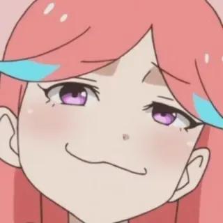 😏 애니메이션, 만화, 여자, 분홍 머리, 능글, 캐릭터 telegram sticker