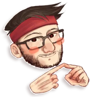 🥴 男人, 眼镜, 红色头带, 卡通, 插图, 角色, 指着 telegram sticker