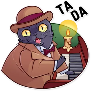 😀 TA DA kucing, piano, kartun, tada, topi telegram sticker