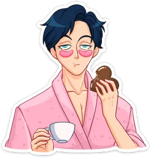 ☕ คน, การ์ตูน, ช็อกโกแลต, กาแฟ, ชุดนอน, ง่วง whatsapp sticker