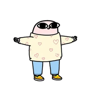 🙂 漫画, キャラクター, ブロブ, サングラス, ハート, セーター, ジーンズ, 靴 telegram sticker