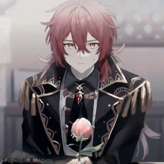 💠 Diluc Genshin Impact Diluc, Genshin Impact, anime, video game, red hair, rose whatsapp sticker