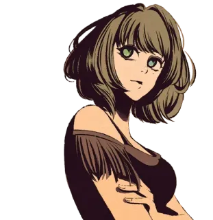 😍 Chica anime, Dibujo animado, Mujer, Pelo corto, Ojos verdes, Femenino telegram sticker