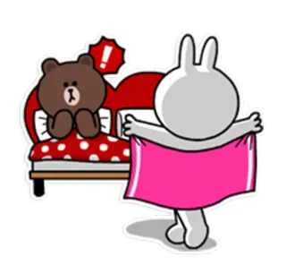 😘 beruang, kelinci, tempat tidur, imut, kartun, karakter telegram sticker