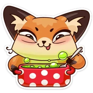 🍵 fox, cooking, potion, cartoon, sticker, cute, magic telegram sticker