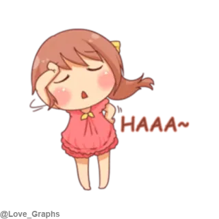 😫 HAAA~ chica, anime, linda, agotada, suspiro, dibujos animados, chibi telegram sticker