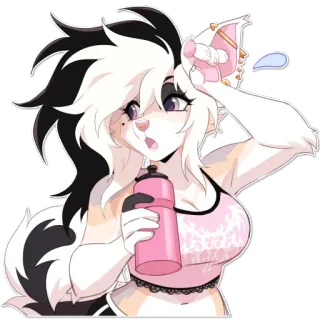 💦 unknown furry character furry, anthro, fitness, water bottle, sportswear, sweating, cute, digital art, cat girl whatsapp sticker