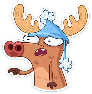 😔 rusa besar, kartun, topi musim dingin, lucu, binatang telegram sticker