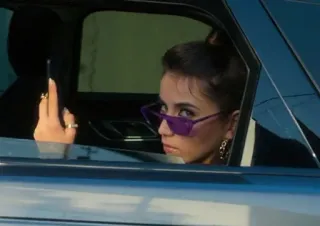 🐾 middle finger, offensive gesture, woman, car, attitude telegram sticker