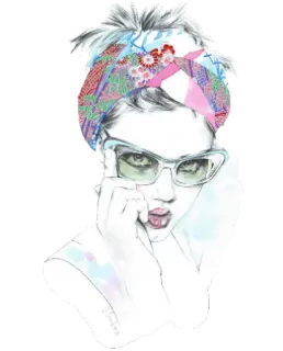 🧐 femme, illustration, portrait, lunettes de soleil, mode, beauté, aquarelle, foulard telegram sticker