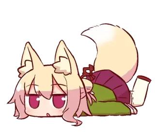 😐 Anime, Chibi, Fille renard, Couché, Kawaii telegram sticker