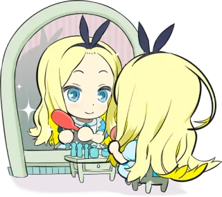 😌 Alice Alice in Wonderland 爱丽丝梦游仙境, 动漫, 卡通, 镜子, 可爱, 金发, 女孩, 头发 whatsapp sticker