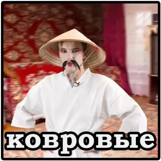 😁 ковровые หมวก, เอเชีย, หนวด, ล้อเลียน, คอสเพลย์ telegram sticker