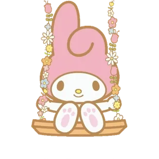 😊 My Melody My Melody, Sanrio, lindo, kawaii, personaje, flores, columpio, dibujos animados telegram sticker
