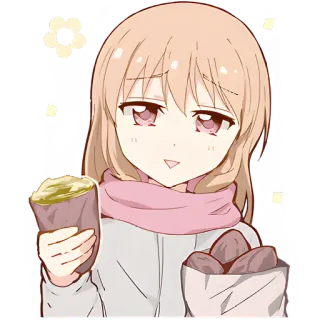 😋 애니메이션, 소녀, 귀여운, 고구마, 음식, 카와이, 스티커 telegram sticker