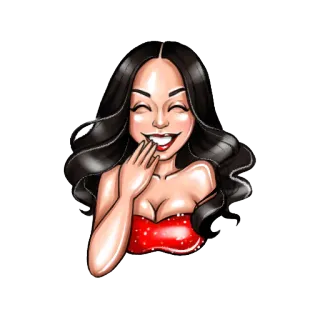 😆 woman, cartoon, smile, red dress, brunette telegram sticker