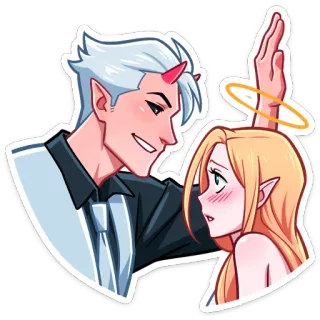 😏 卡通, 天使, 恶魔, 动漫, 幻想, 角色, 情侣 telegram sticker