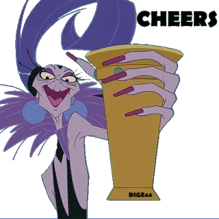 🍻 Yzma The Emperor's New Groove CHEERS ดิสนีย์, ผู้ร้าย, งานฉลอง, ดื่ม, ชนแก้ว telegram sticker
