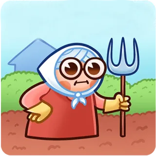 👷‍♀️ cartone animato, nonna, fattoria, contadino, forcone, personaggio whatsapp sticker