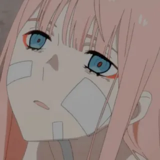 ✨ Zero Two Darling in the Franxx Anime, Zero Two, Darling in the Franxx, Personnage, Cheveux roses, Pansements telegram sticker