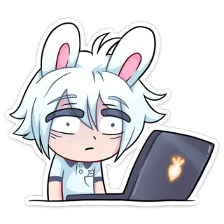 💻 lapin, anime, ordinateur, dessin animé, lapinou, ordinateur portable telegram sticker