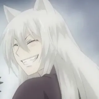 😁 Tomoe Kamisama Kiss 动漫, 漫画, 狐狸, 耳朵, 白发, 微笑 telegram sticker