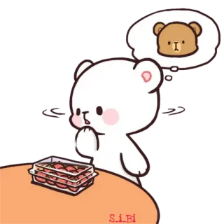 🙁 orso, carino, pensando, fragole, cartone animato telegram sticker