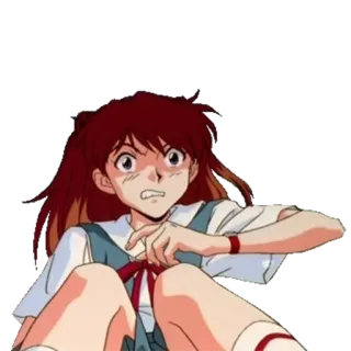 😁 Asuka Langley Soryu Neon Genesis Evangelion 애니메이션, 여자, 빨간머리, 에반게리온, 캐릭터, 무서워, 아스카 telegram sticker