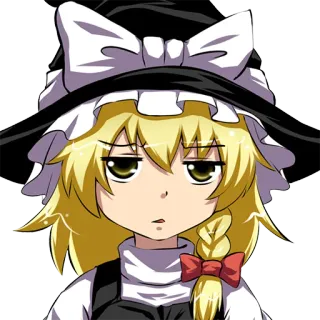 😒 anime, ragazza, strega, personaggio, capelli biondi, cappello, nastro rosso telegram sticker