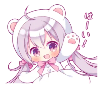 💭 はーい！ Аниме, Манга, Чиби, Медведь, Милый, Кавай, Привет whatsapp sticker