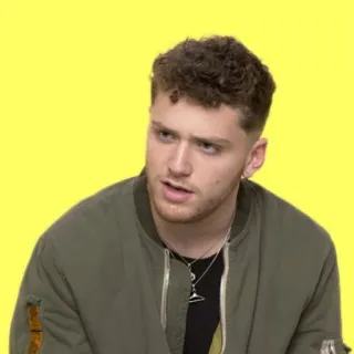 🌿 Mężczyzna, Portret, Na luzie, Oliwkowa kurtka, Kręcone włosy, Wyraz twarzy, Młody dorosły, Męski telegram sticker