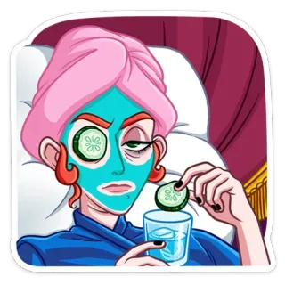 🛀 woman, beauty treatment, face mask, cucumber, relaxation, spa, self-care telegram sticker