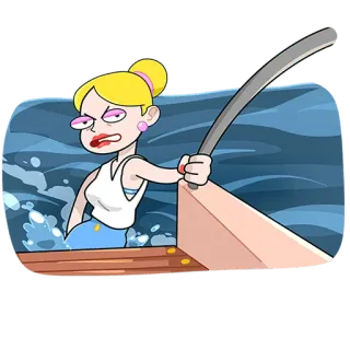 🤬 mujer, barco, agua, enojado, dibujos animados telegram sticker