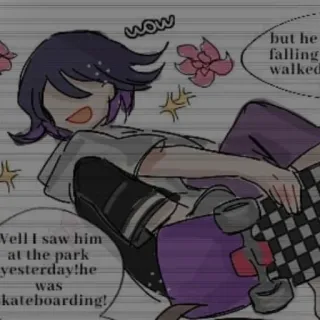 😏 Vell I saw him
at the park
yesterday!he
was
kateboarding!
now
but he
falling
walked Anime, Skateboard, Manga, Skateboarding, Cartoon telegram sticker