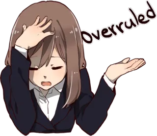 😔 Overruled 애니메이션 소녀, 기각, 실망, 표정, 혼란스러움, 좌절 whatsapp sticker