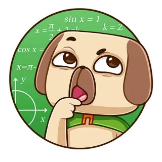 🤔 sin x = 1
x = π/2 + 2πk
k = Z
cos x =
x=π-
y
x dog, math, mathematics, equations, algebra, geometry, sticker, cartoon telegram sticker