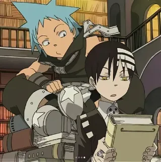 🧐 Black Star, Death the Kid Soul Eater Anime, Manga, Soul Eater, Black Star, Death the Kid, Karakter, Buku, Perpustakaan whatsapp sticker