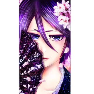 😏 Anime, cheveux violets, fan, fleurs, portrait, manga whatsapp sticker