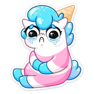 😢 스티커, 만화, 아이스크림, 조랑말, 귀여운, kawaii, 슬픈, 우는 telegram sticker