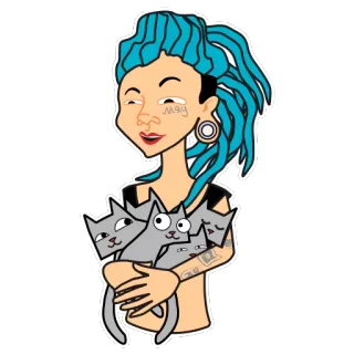 😺 sticker, frau, katzen, tierliebhaber, haustiere, blaue haare, niedlich, cartoon telegram sticker