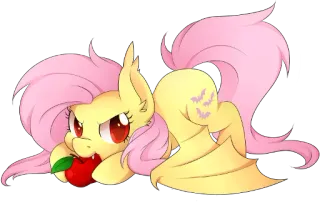 😈 Fluttershy My Little Pony fluttershy, poni, manzana, alas de murciélago, vampiro, dibujos animados, animal, lindo telegram sticker