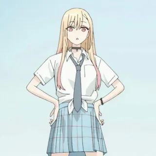 😯 Marin Kitagawa My Dress-Up Darling anime, uniforme scolastica, carina, bionda, ragazza telegram sticker
