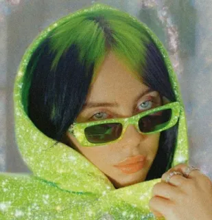 😕 Billie Eilish Billie Eilish, นักร้อง, คนดัง, ผมเขียว, เพลง, ป๊อป, เสื้อฮู้ด telegram sticker