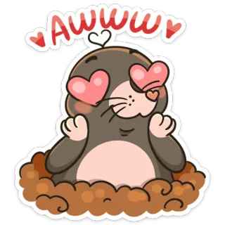 😍 AWWW かわいい, モグラ, アニメ, 愛, ハート, カワイイ, 愛らしい telegram sticker