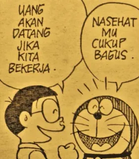 🤑 Doraemon UANG AKAN DATANG JIKA KITA BEKERJA. NASEHAT MU CUKUP BAGUS. Doraemon, Nobita, anime, cartoon, friendship whatsapp sticker