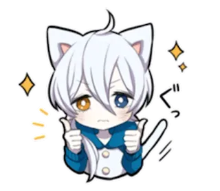 👍 Anime, Mèo, Dễ thương, Ngón tay cái, Lấp lánh, Kawaii, Chibi telegram sticker