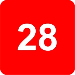 🟥 28 numero, 28, rosso, bianco, numerico, simbolo telegram sticker