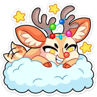 🦌 hert, dier, cartoon, schattig, sticker, wolk, rendier telegram sticker