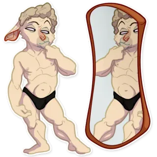 😏 anthromorphic, sheep, animal, mirror, cartoon, character telegram sticker