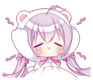 💭 Аниме, Милый, Девушка, Плачущая, Каваий, Медведь, Стикер whatsapp sticker